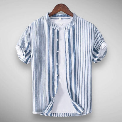 Linen Short-Sleeved Striped Shirt