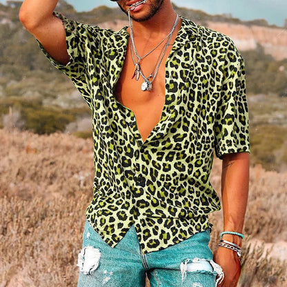 Men's Summer Shirt Leopard Print Short Sleeve