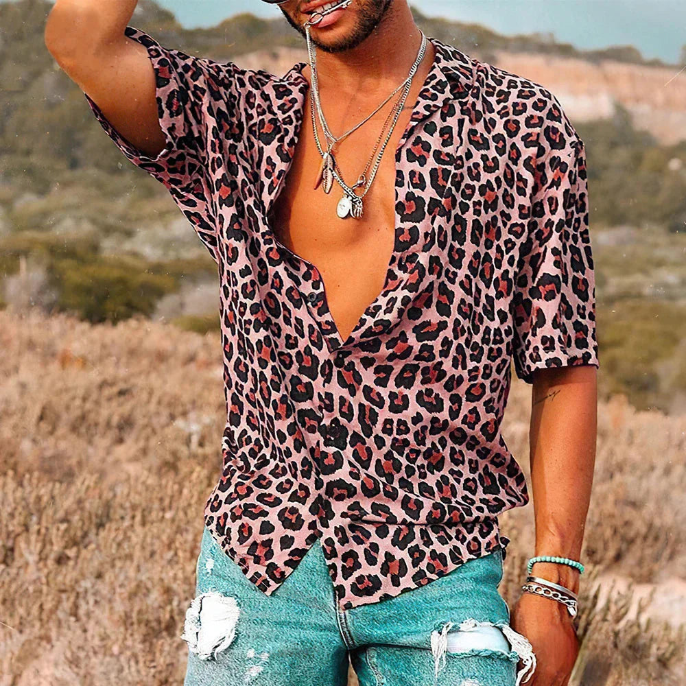 Men's Summer Shirt Leopard Print Short Sleeve