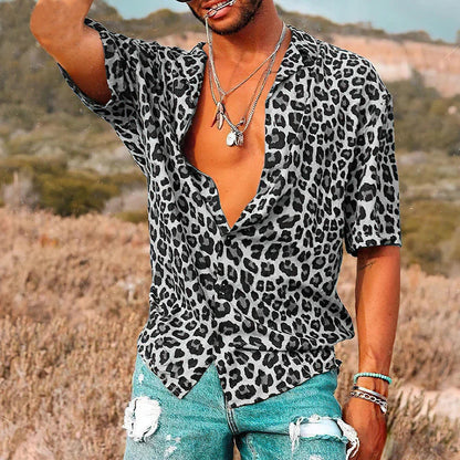 Men's Summer Shirt Leopard Print Short Sleeve