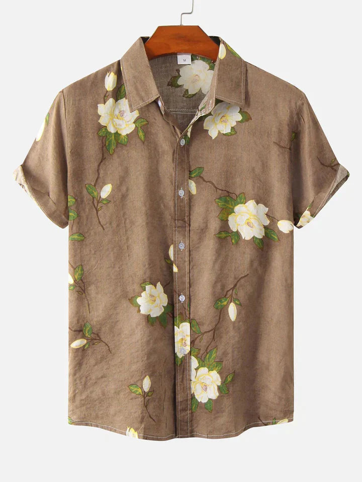 Men's Floral Short Sleeve Button-Up Shirt