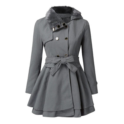 Women's Vegan Trench Coat with Fur Belt, Stylish