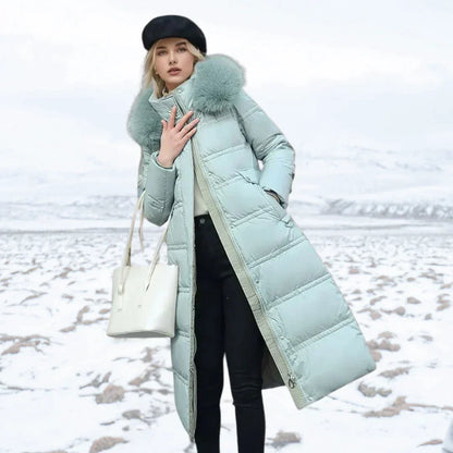 Women's Warm Down Jacket Hood Faux Fur