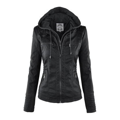 Hooded Leather Jacket Slim Fit Style