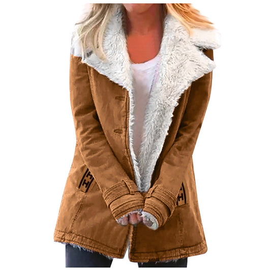 Damen Winterjacke Elegant Reverskragen Langärmlig - IdealeKleiden