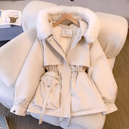 Elegante Winterjacke Kapuze Kunstpelz Damen - IdealeKleiden