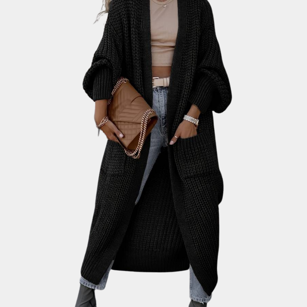 Women's Long-Sleeved Cardigan with Pockets & Soft Fabric