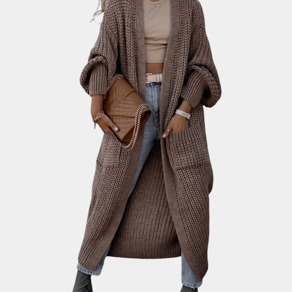Women's Long-Sleeved Cardigan with Pockets & Soft Fabric