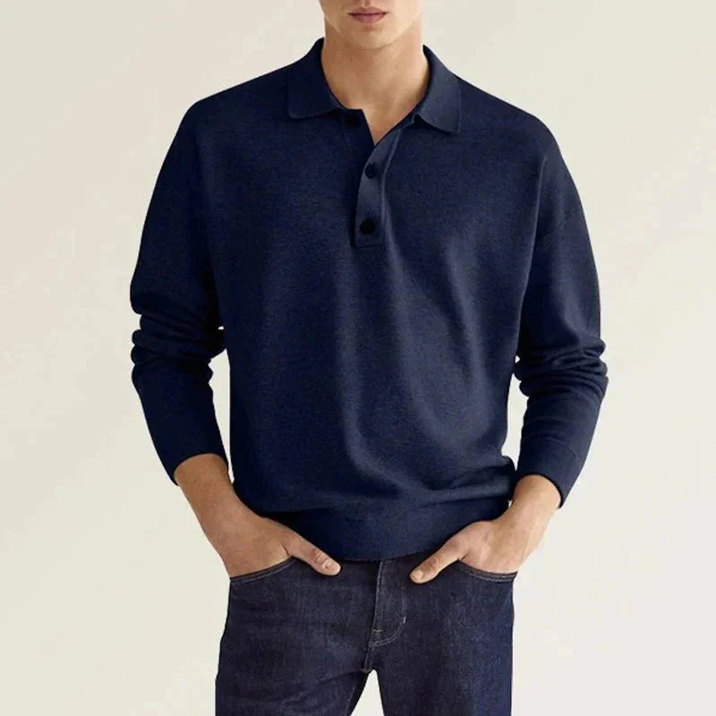 Men's Long-Sleeve Polo Shirt Soft Comfortable