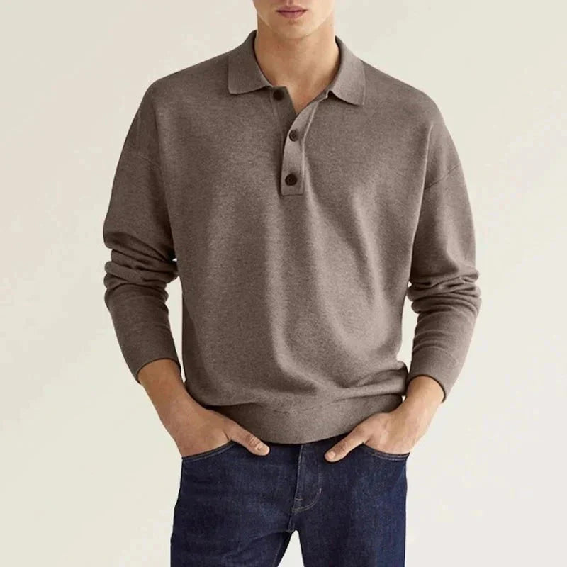 Men's Long-Sleeve Polo Shirt Soft Comfortable