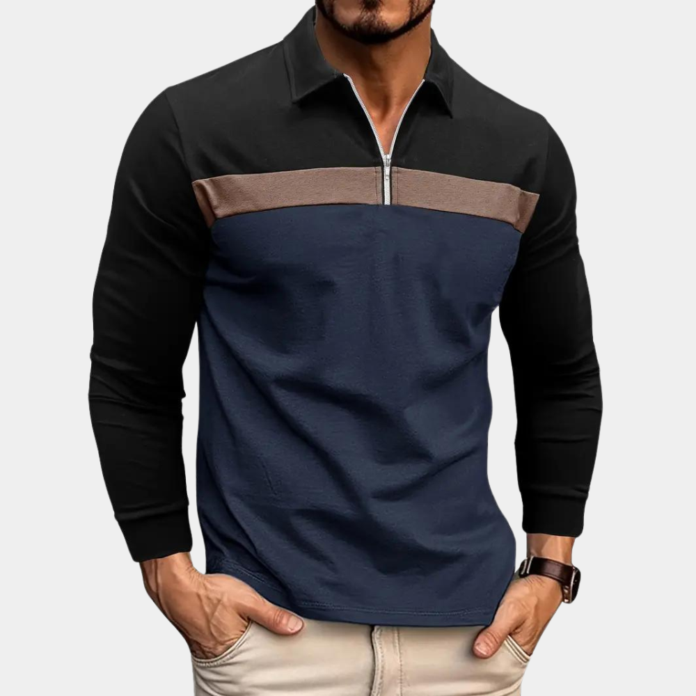 Men's Long-Sleeve Polo Shirt Modern Collar