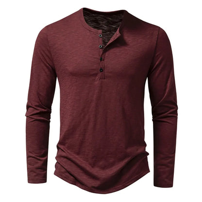 Herren Langarm Henley Shirt Einfarbig - IdealeKleiden