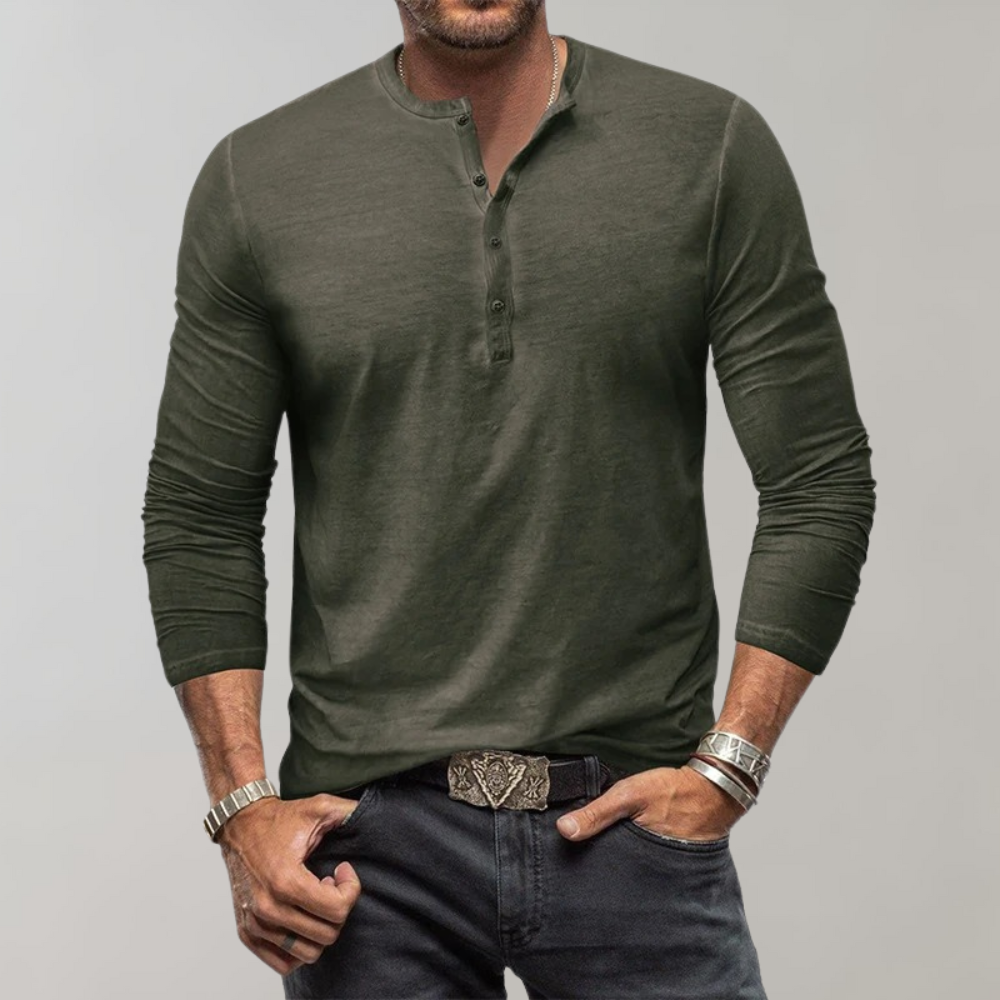 Herren Langarm-Shirt Viertelknopf Modern - IdealeKleiden