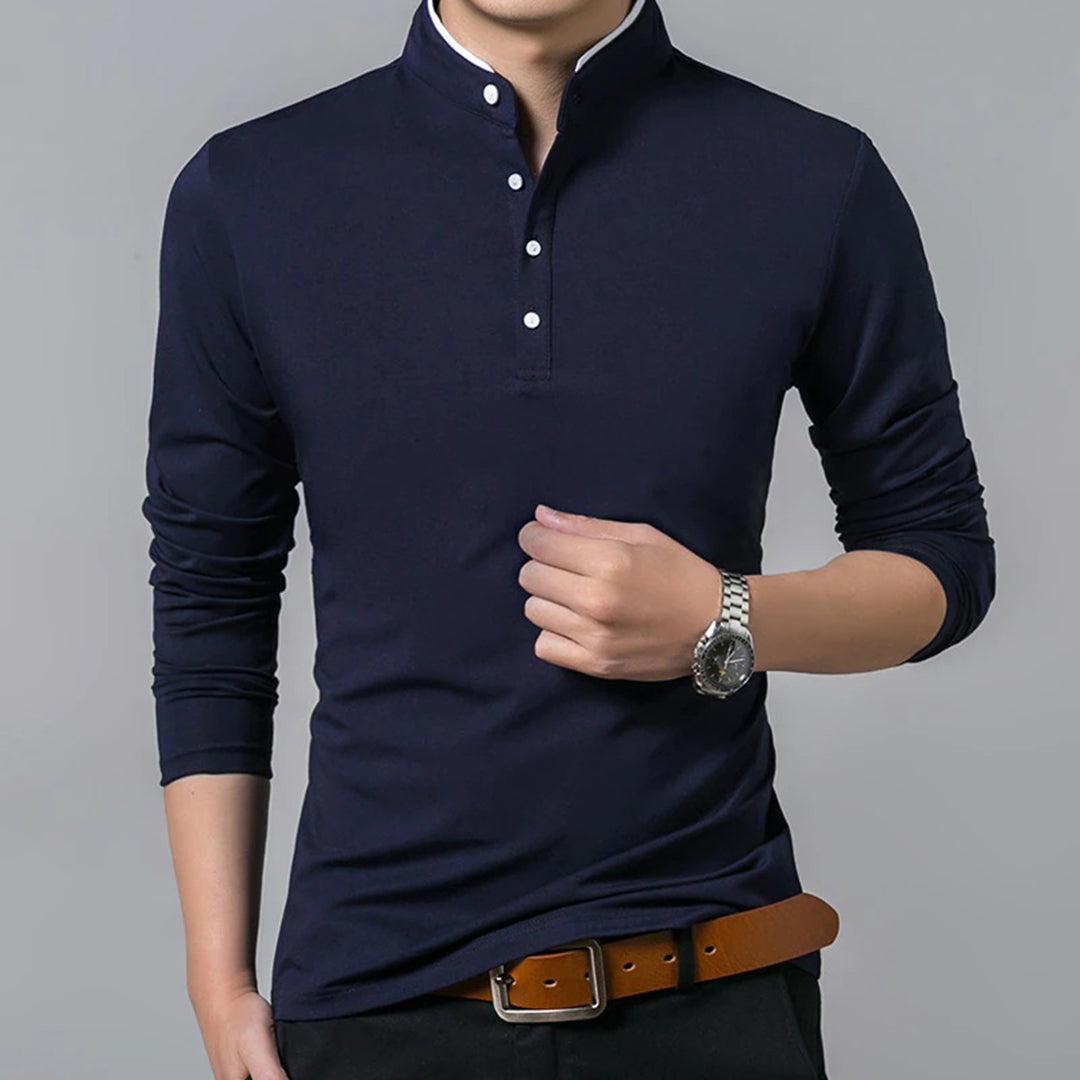 Men's Slim Fit Polo Shirt Button Placket