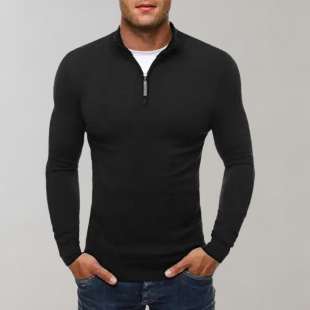 Herren Langarm T-Shirt Slim Fit Reißverschluss - IdealeKleiden
