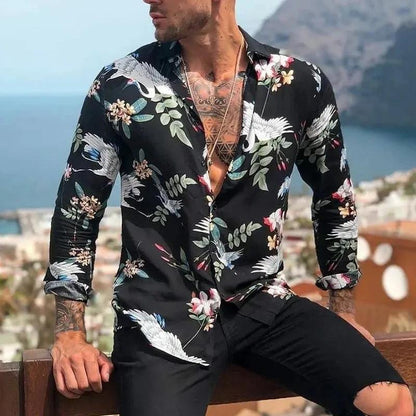 Men's Long Sleeve Hawaiian Button-Down Shirt