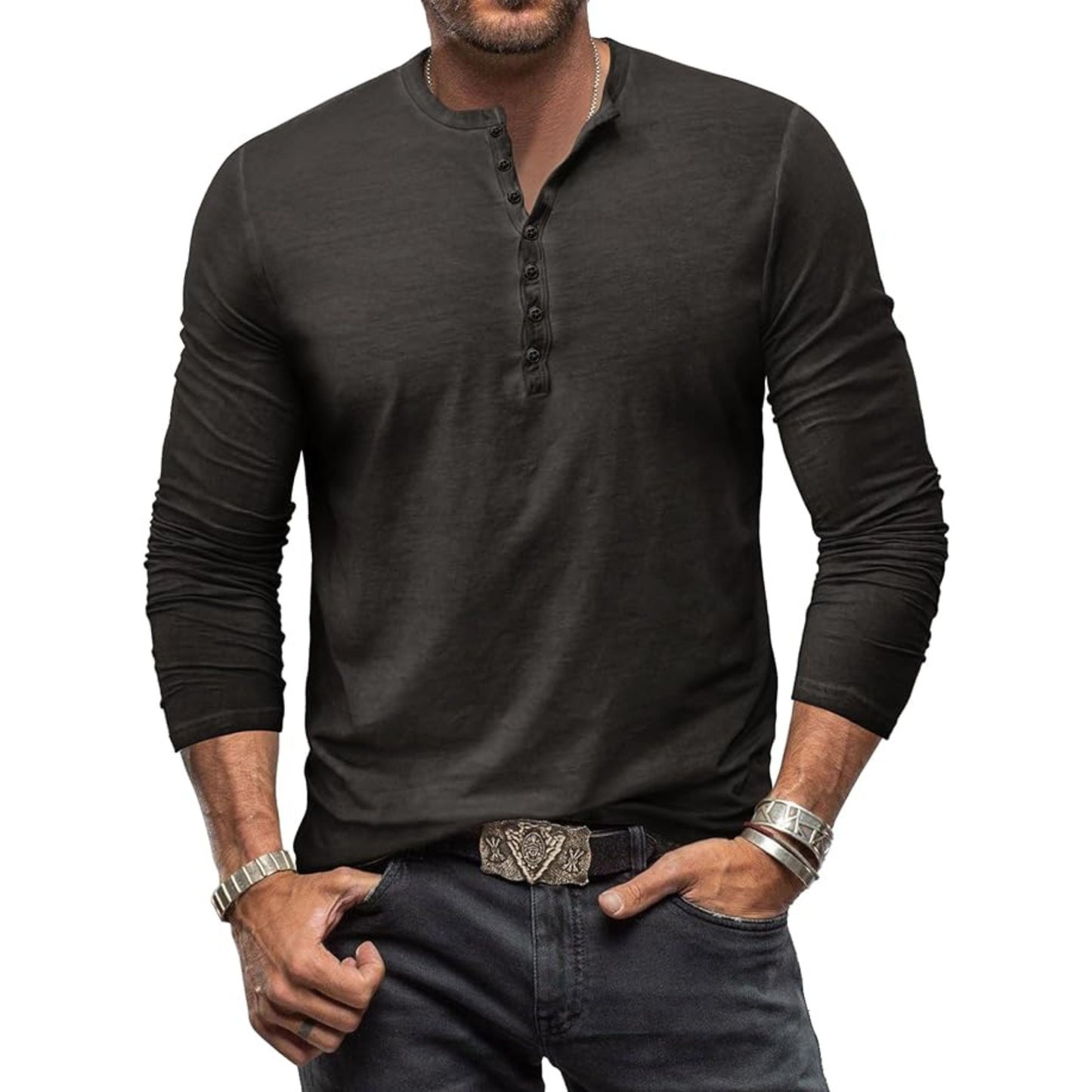 Herren T-Shirt Langarm Elegant Henley Style - IdealeKleiden