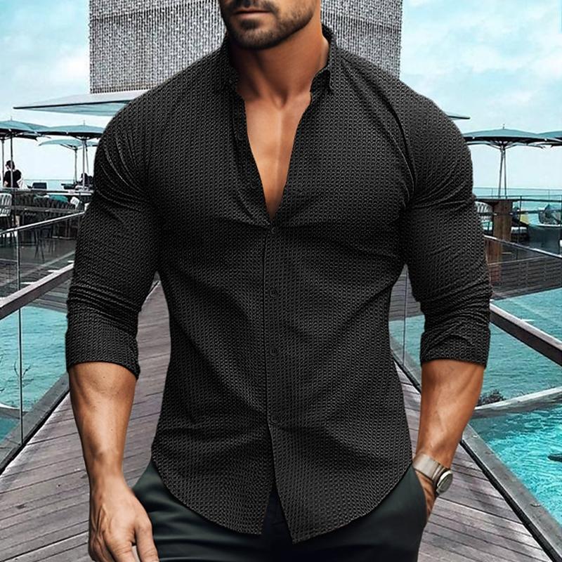 Men's Breathable Long-Sleeved Shirt with Collar