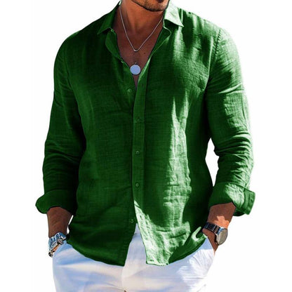 Men's Loose Fit Linen Long Sleeve Shirt