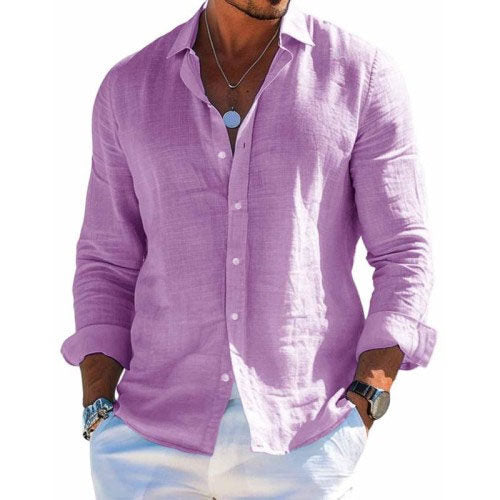 Men's Loose Fit Linen Long Sleeve Shirt