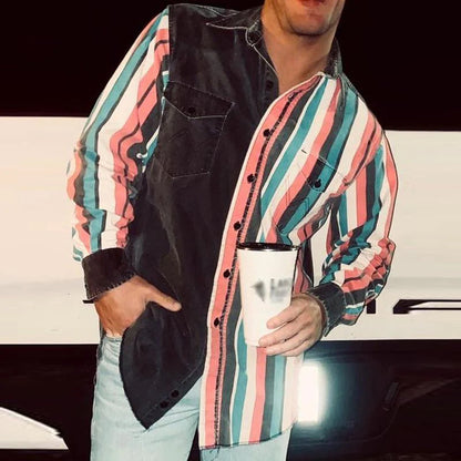 Men's Long-Sleeve Striped Classic Design Shirt