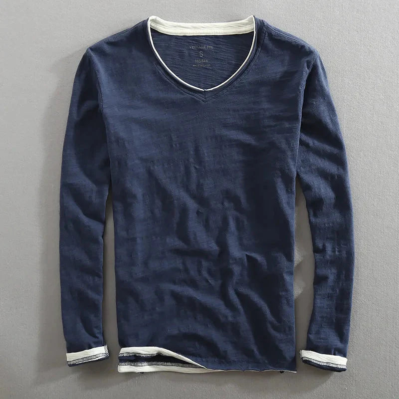 Men's Linen Long Sleeve V-Neck T-Shirt