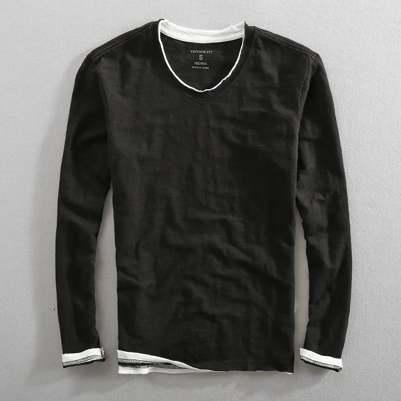 Men's Linen Long Sleeve V-Neck T-Shirt