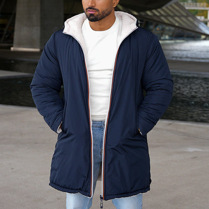 Men's Warm Fleece Jacket with Hood and Zipper