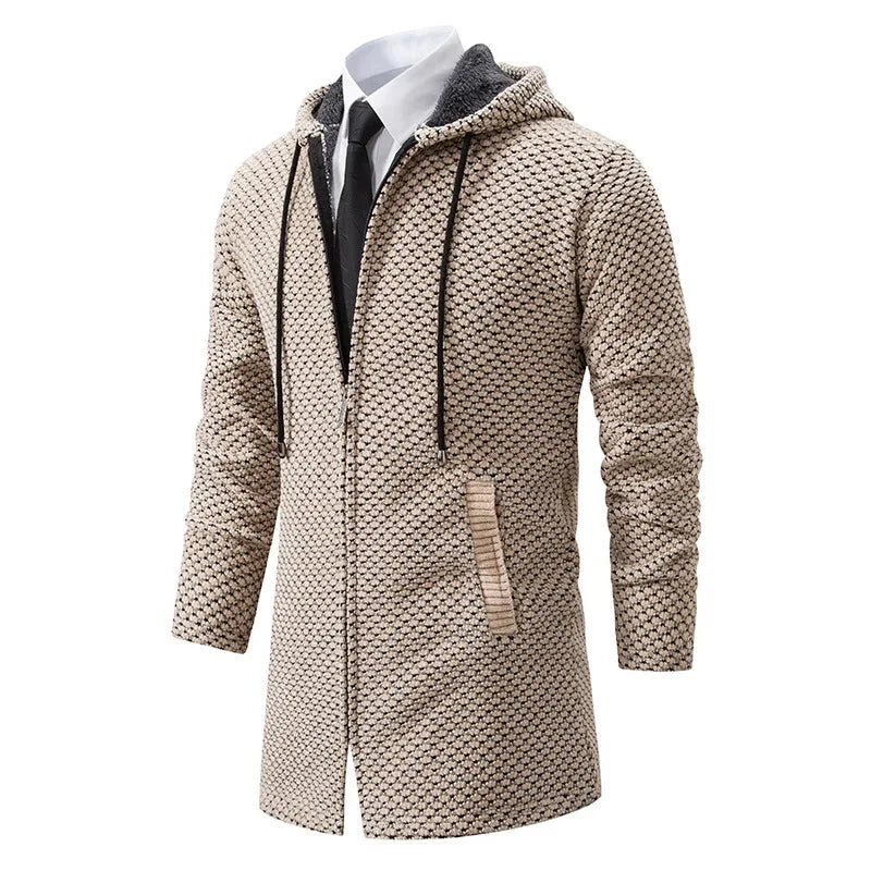 Men's Knitted Cardigan Hooded Jacket Long