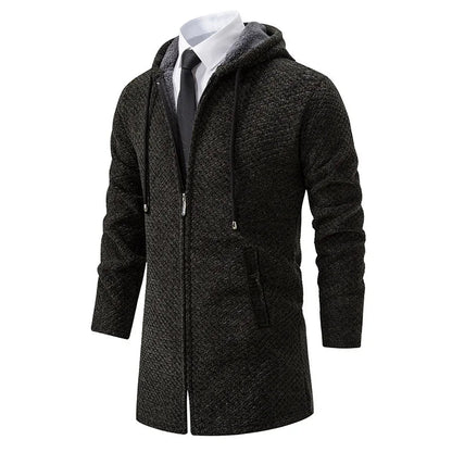 Men's Knitted Cardigan Hooded Jacket Long