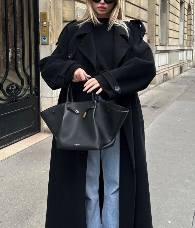 Damen Winterjacke Oversized Lang Wollmantel Eleganter Kragen - IdealeKleiden