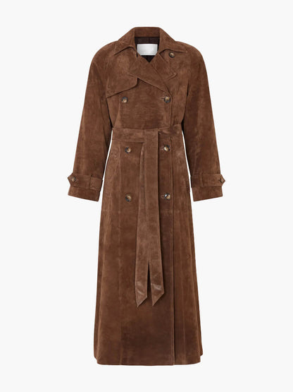 Damen Vintage Trenchcoat Elegante Lange Jacke