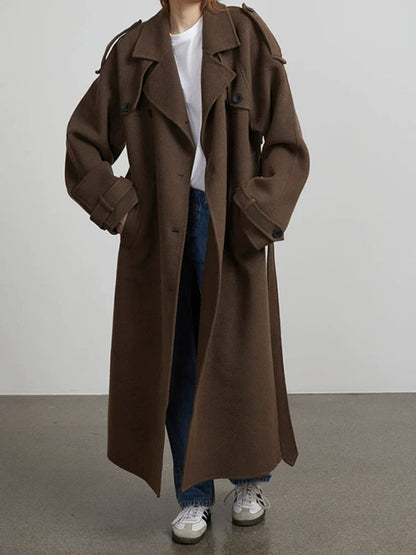 Stylish Women's Oversized Trench Coat with Double Buttons and Belt