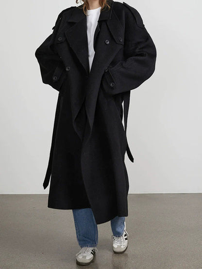 Stylish Women's Oversized Trench Coat with Double Buttons and Belt