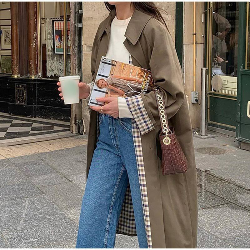 Women's Trench Coat Elegant Design Plaid Lining