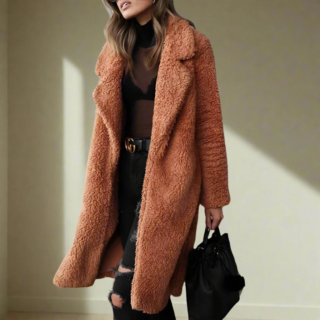 Women's Faux Fur Coat Long Elegant Lapel Collar