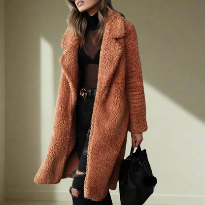 Women's Faux Fur Coat Long Elegant Lapel Collar