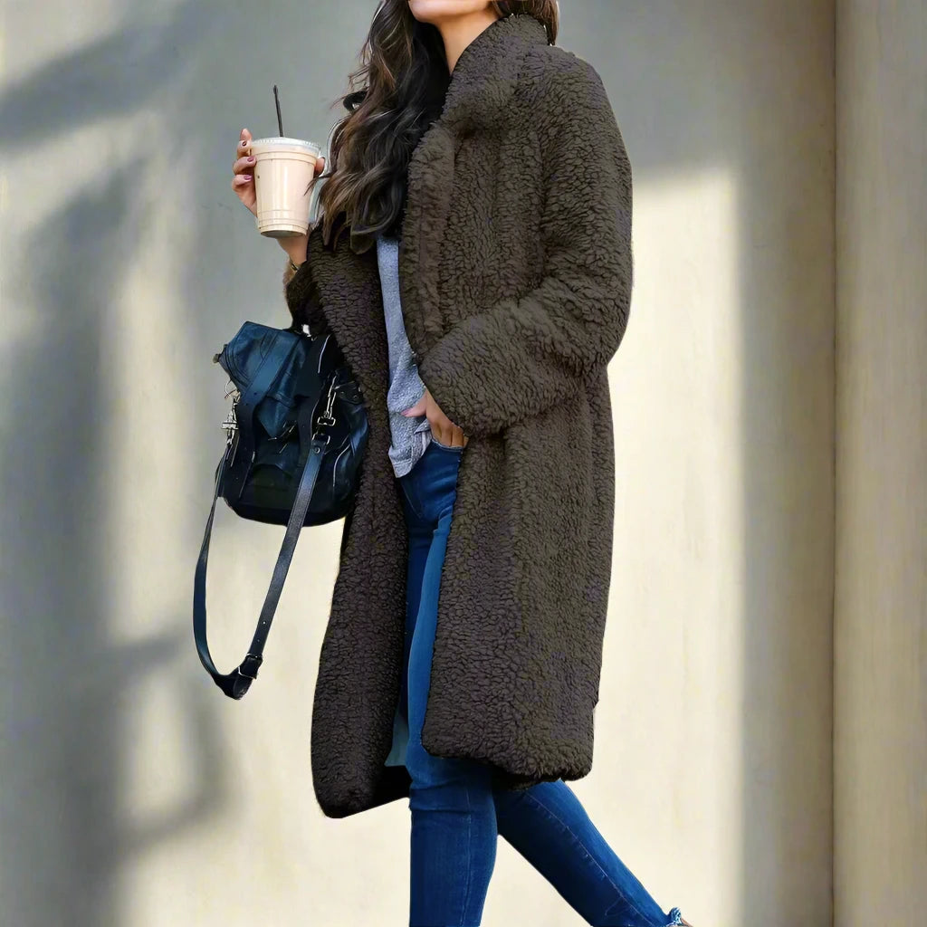 Women's Faux Fur Coat Long Elegant Lapel Collar