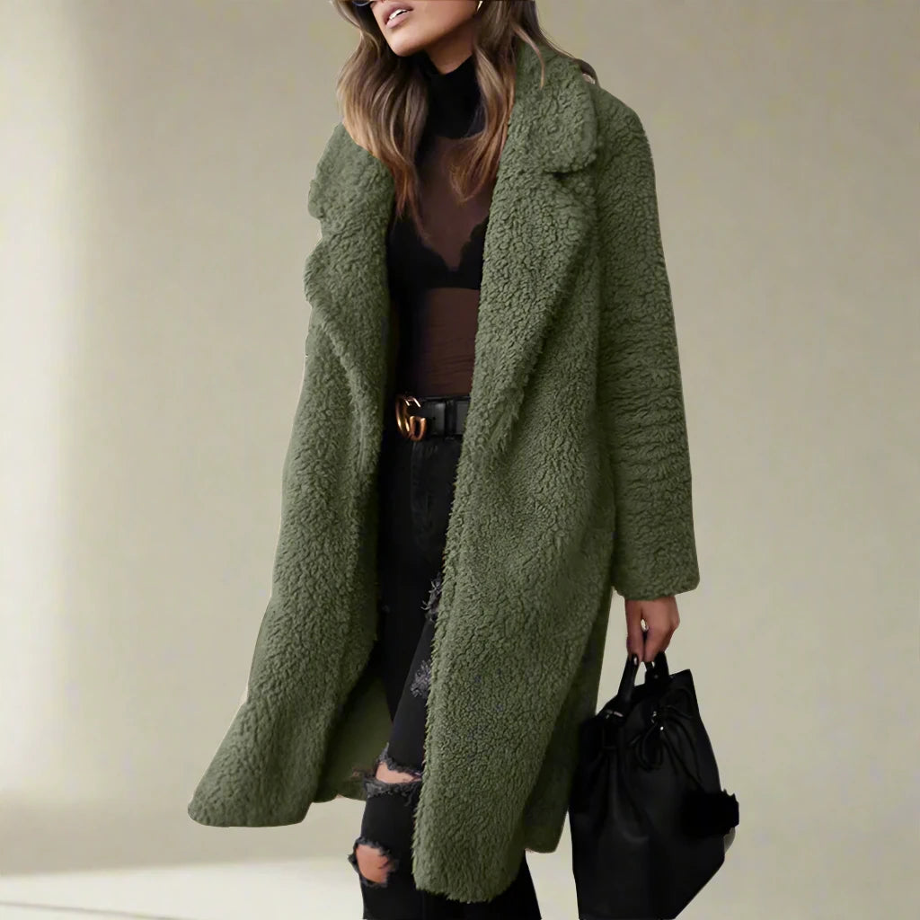 Women's Faux Fur Coat Long Elegant Lapel Collar