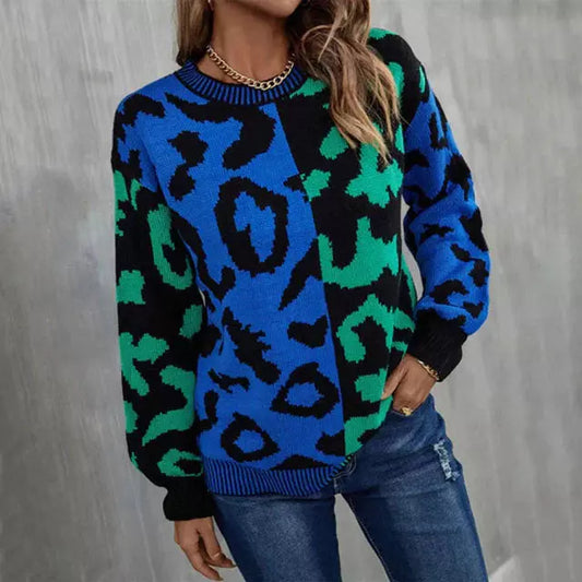 Leopard Pullover Damen Modisch Patchwork - IdealeKleiden