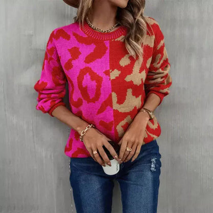 Women's Fashionable Leopard Print Patchwork Pullover