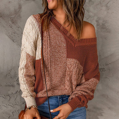 Multicolor Knit Sweater Patchwork Design