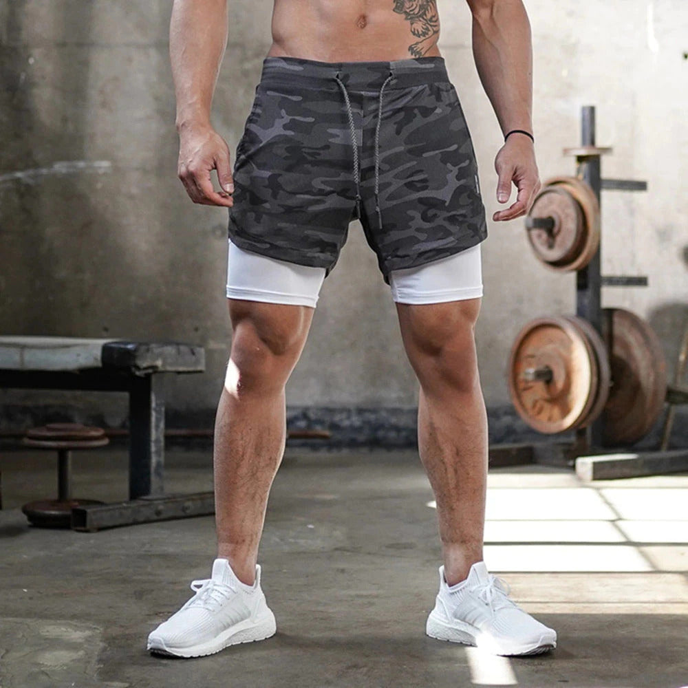 Men's Running and Fitness Shorts, Quick Dry, 2-in-1 Design