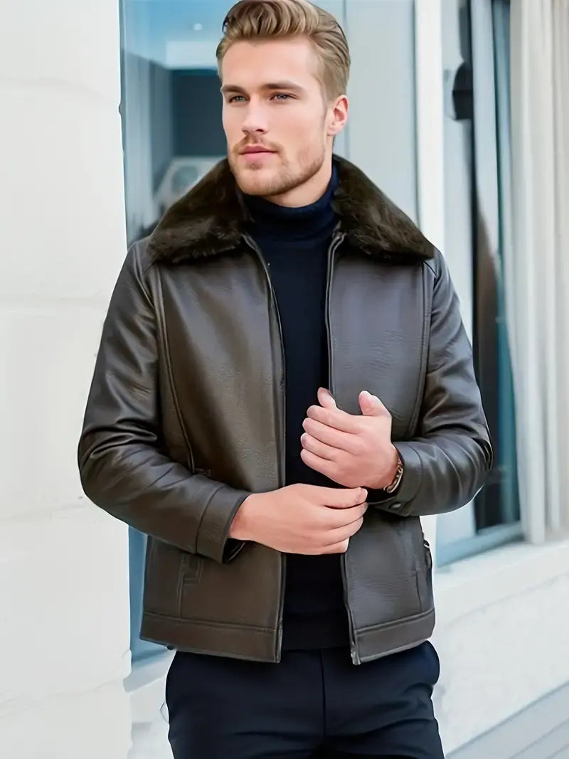Herren Lederjacke Braun - Stilvolle Ledermäntel mit Pelz - IdealeKleiden