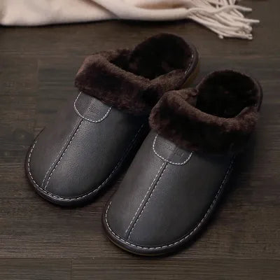 Men's Leather Slippers Warm Winter