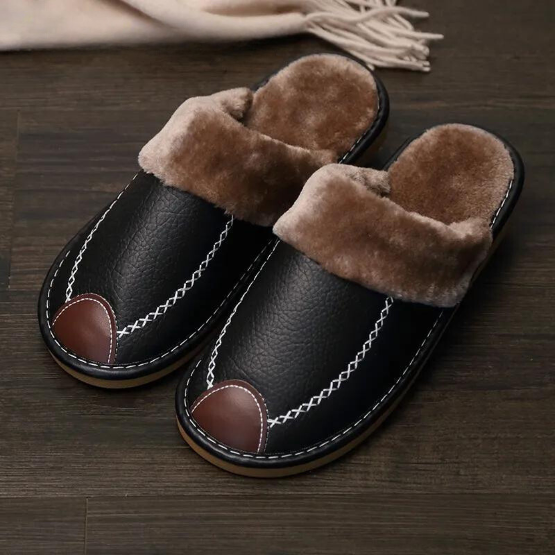 Men's Leather Slippers Warm Winter