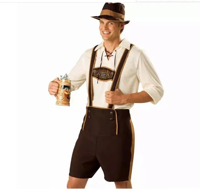 Traditionelle Lederhose Braun Oktoberfest Outfit Männer - IdealeKleiden