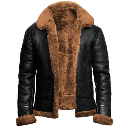 Men's Leather Jacket Warm Lined Zip