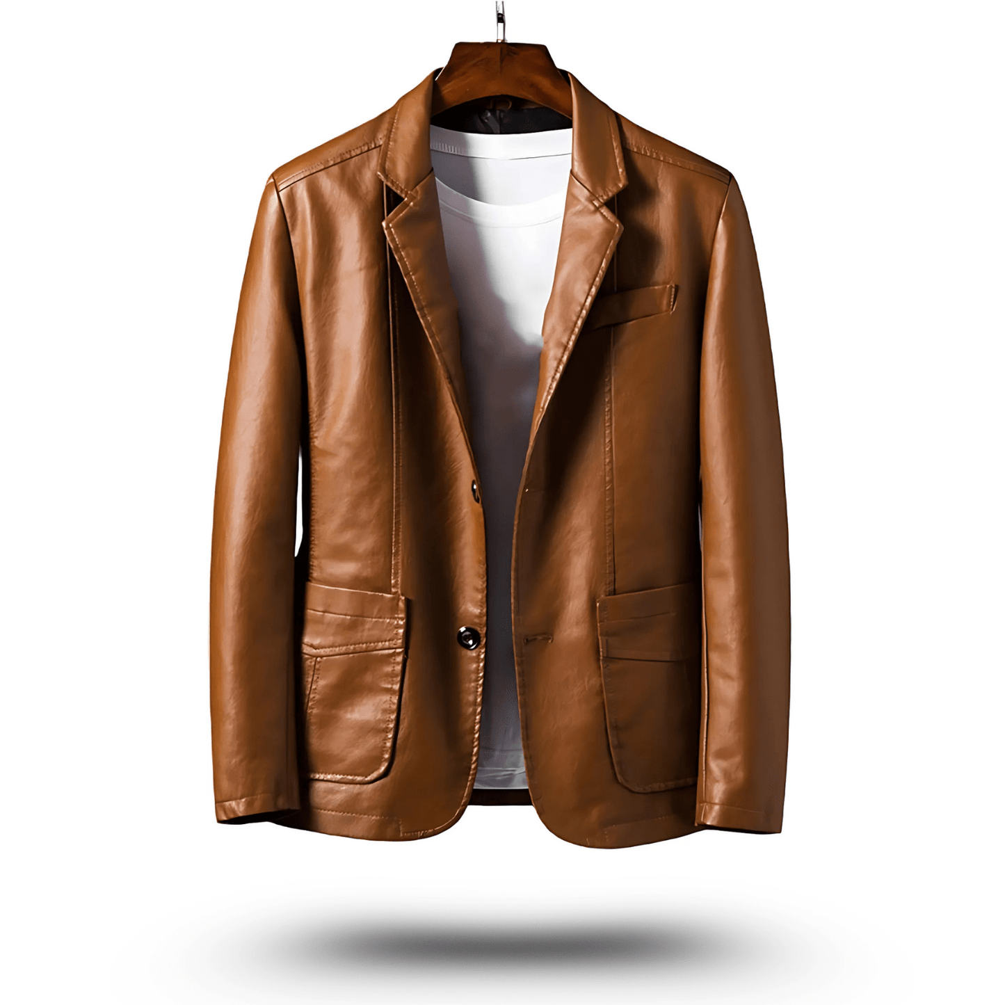 Men's Leather Jacket - Black Faux Leather Lapel Jacket