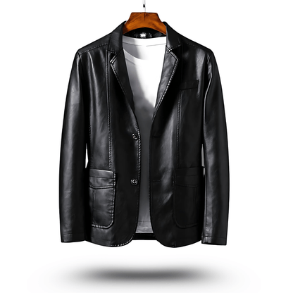 Men's Leather Jacket - Black Faux Leather Lapel Jacket